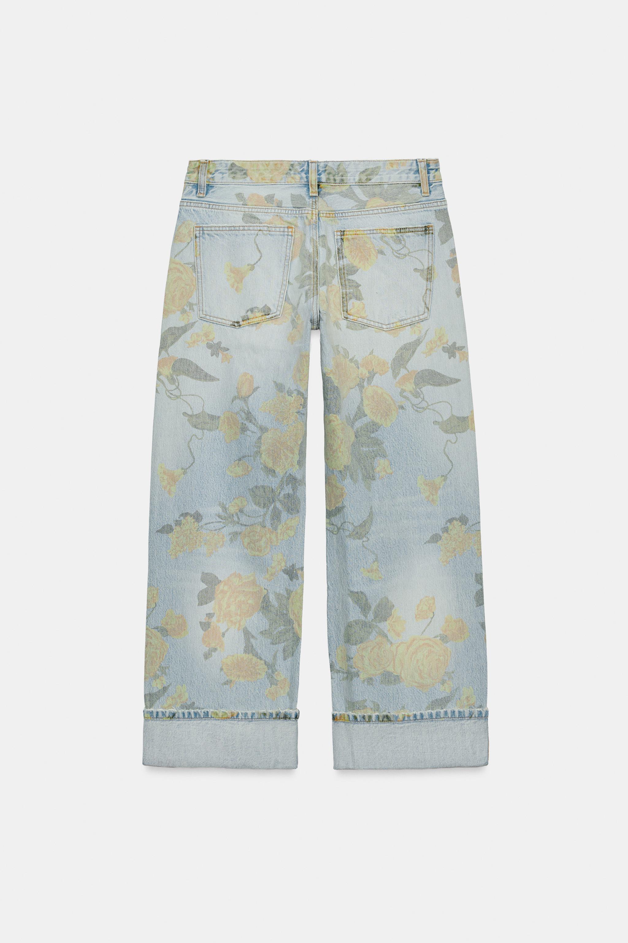 TRF LOW RISE LOOSE FIT PRINTED FOLDED JEANS